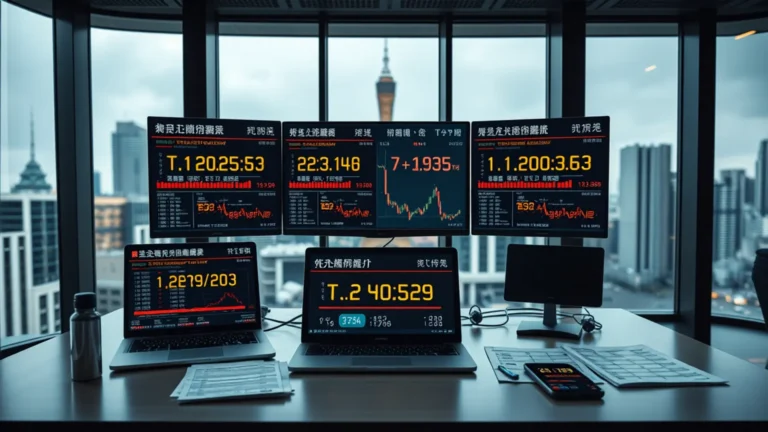 台北金融辦公室交易螢幕顯示T+2交割時程警示