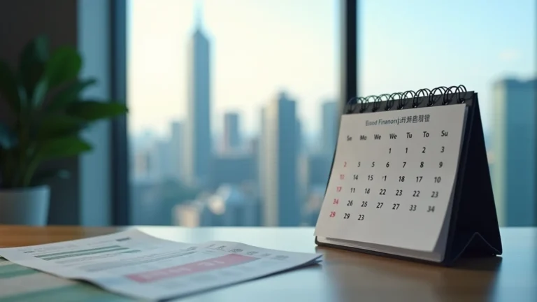 台北辦公室桌面上的日曆與銀行存摺顯示股票交割入帳時間