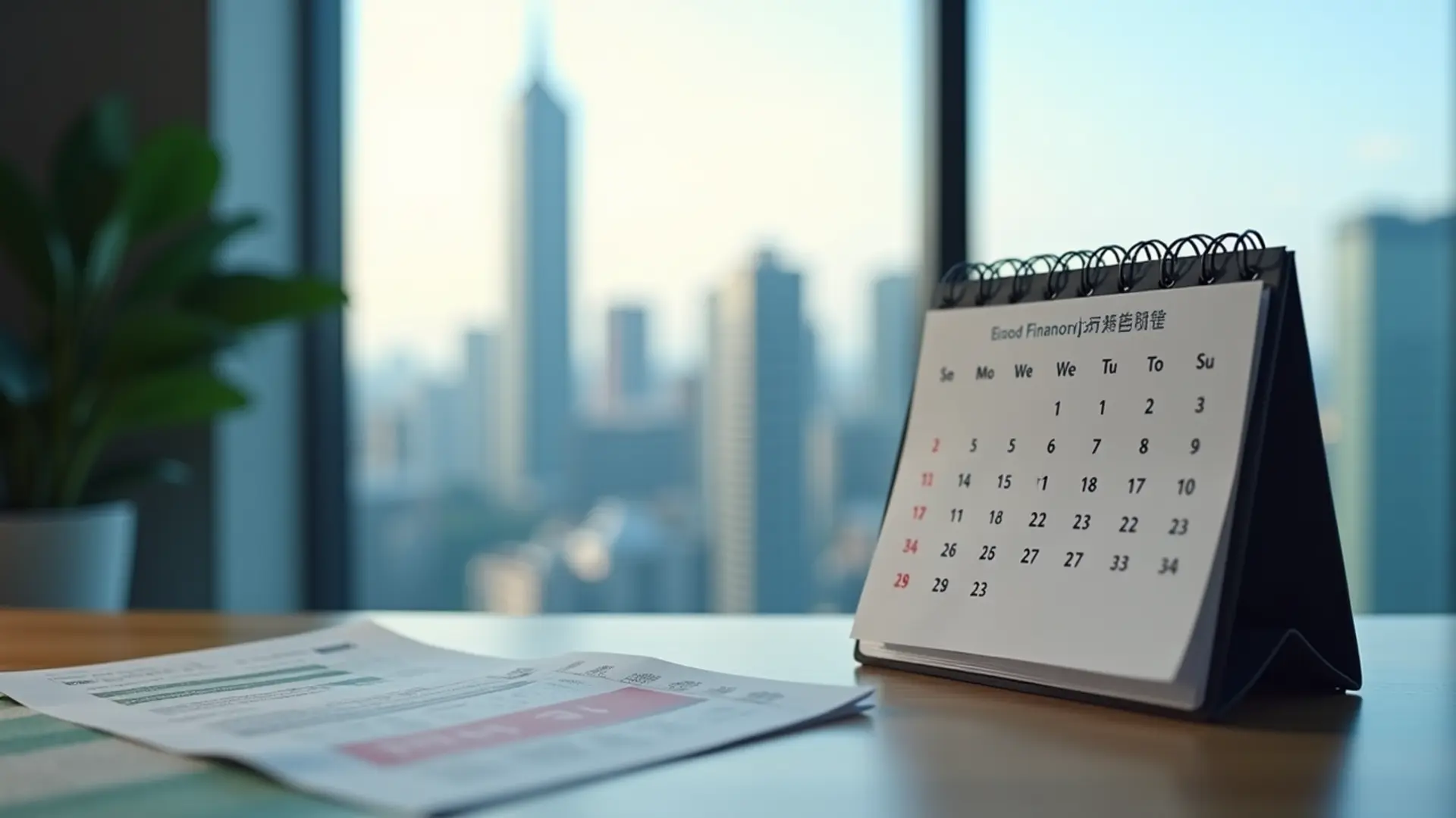 台北辦公室桌面上的日曆與銀行存摺顯示股票交割入帳時間