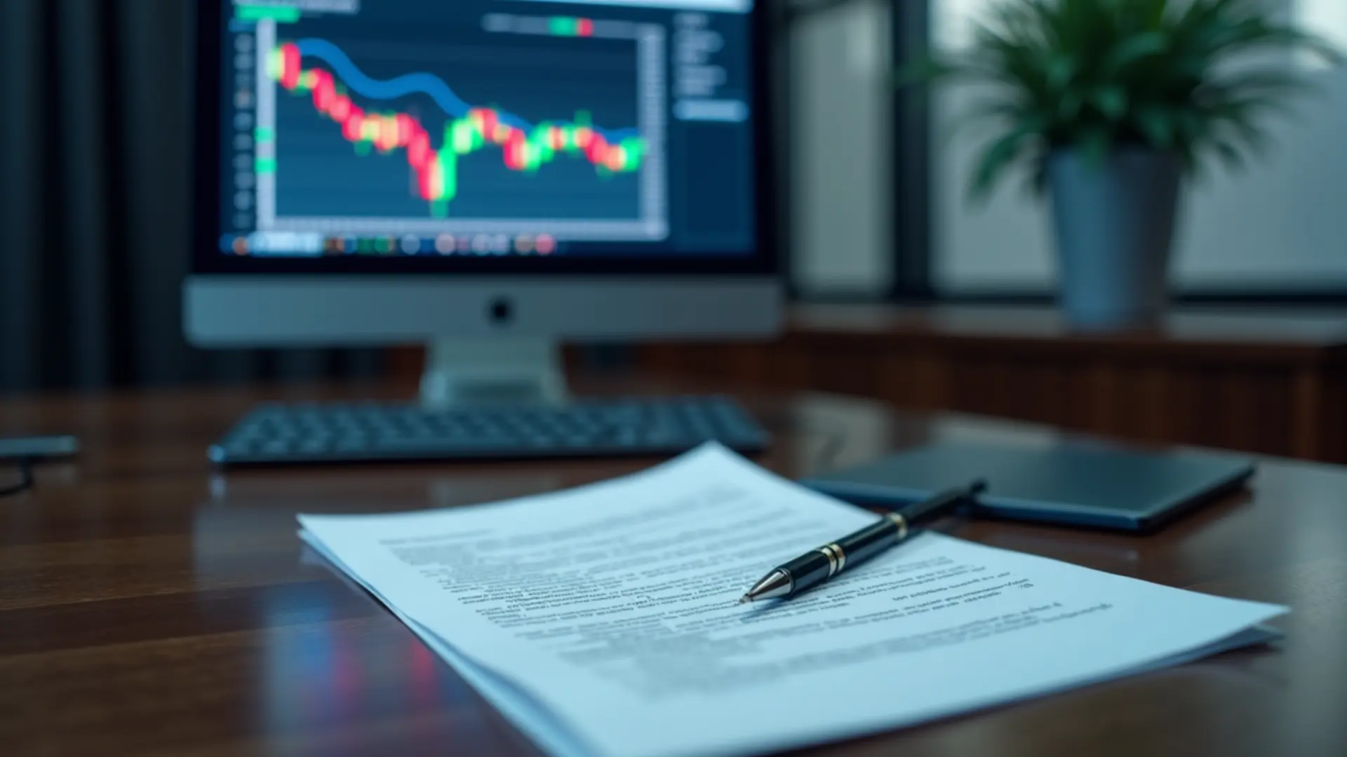 台灣辦公桌上顯示違約交割罰金與法律文件