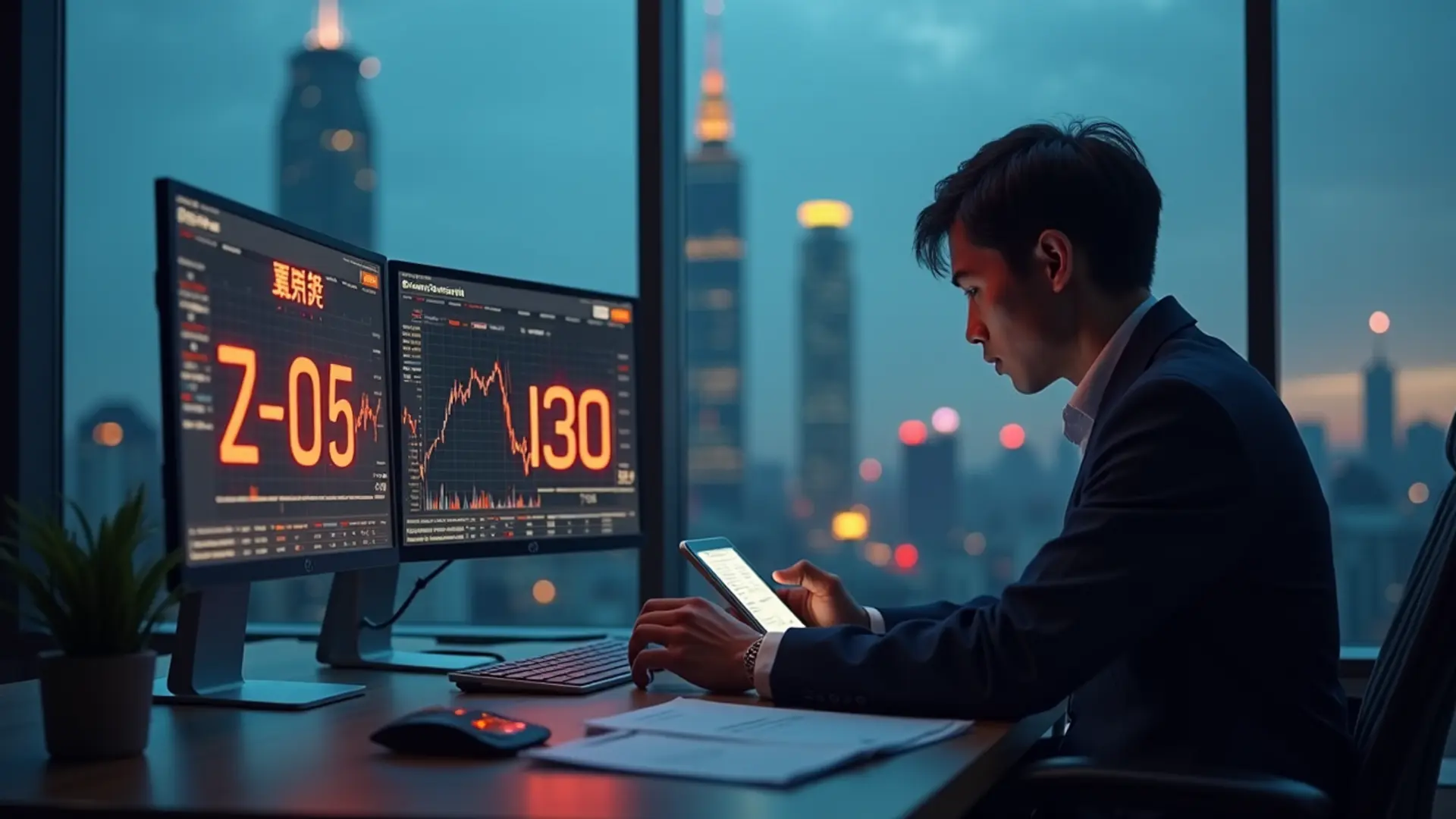 台灣投資人緊急處理T+2交割款不足問題的辦公室場景