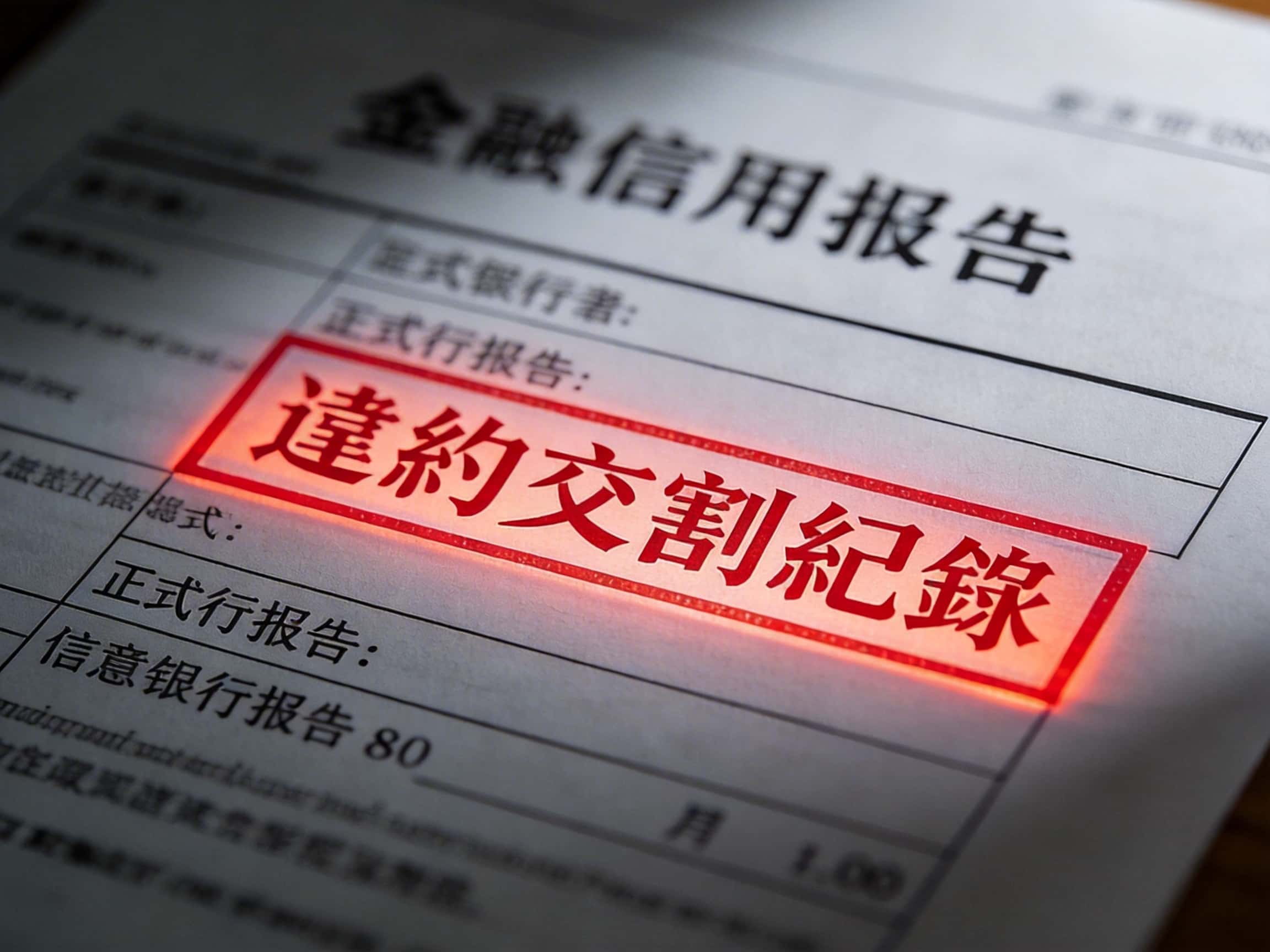 個人聯徵報告樣本：紅框標記的違約交割紀錄對信用評分的影響警告