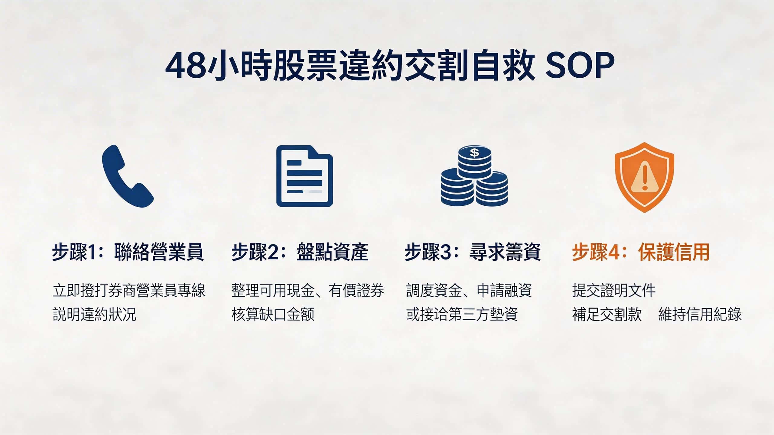 台灣股票違約交割48小時自救SOP流程圖：從聯絡營業員到補足資金的完整救援步驟