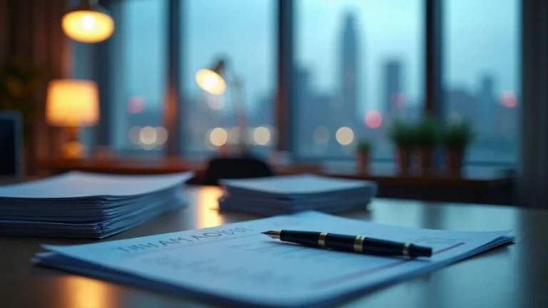 台灣辦公室桌面上的股票融資申請文件與簽約筆