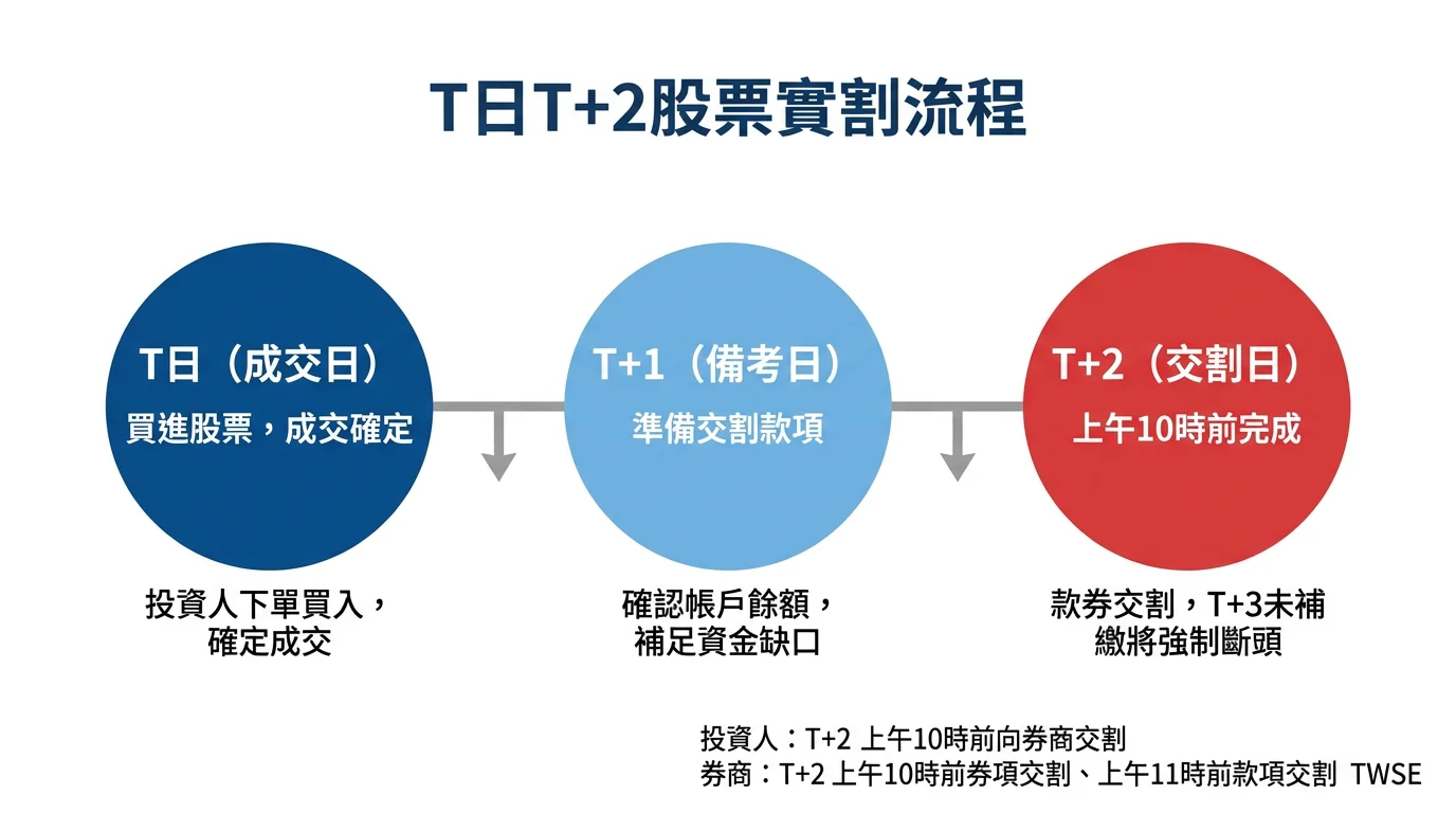 台灣股票T+2交割時程時間軸圖