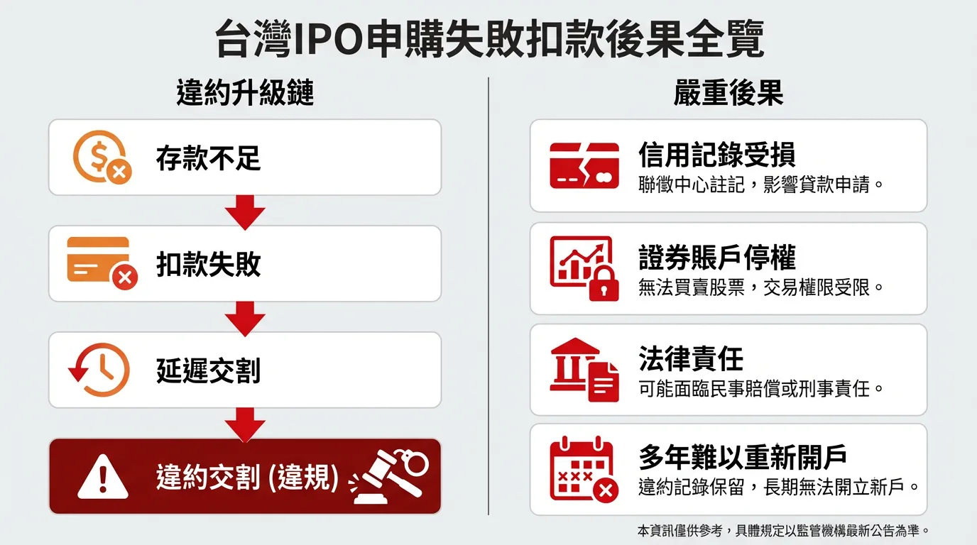 台灣股票違約交割後果圖：從資金不足到信用紀錄受損的升級路徑說明