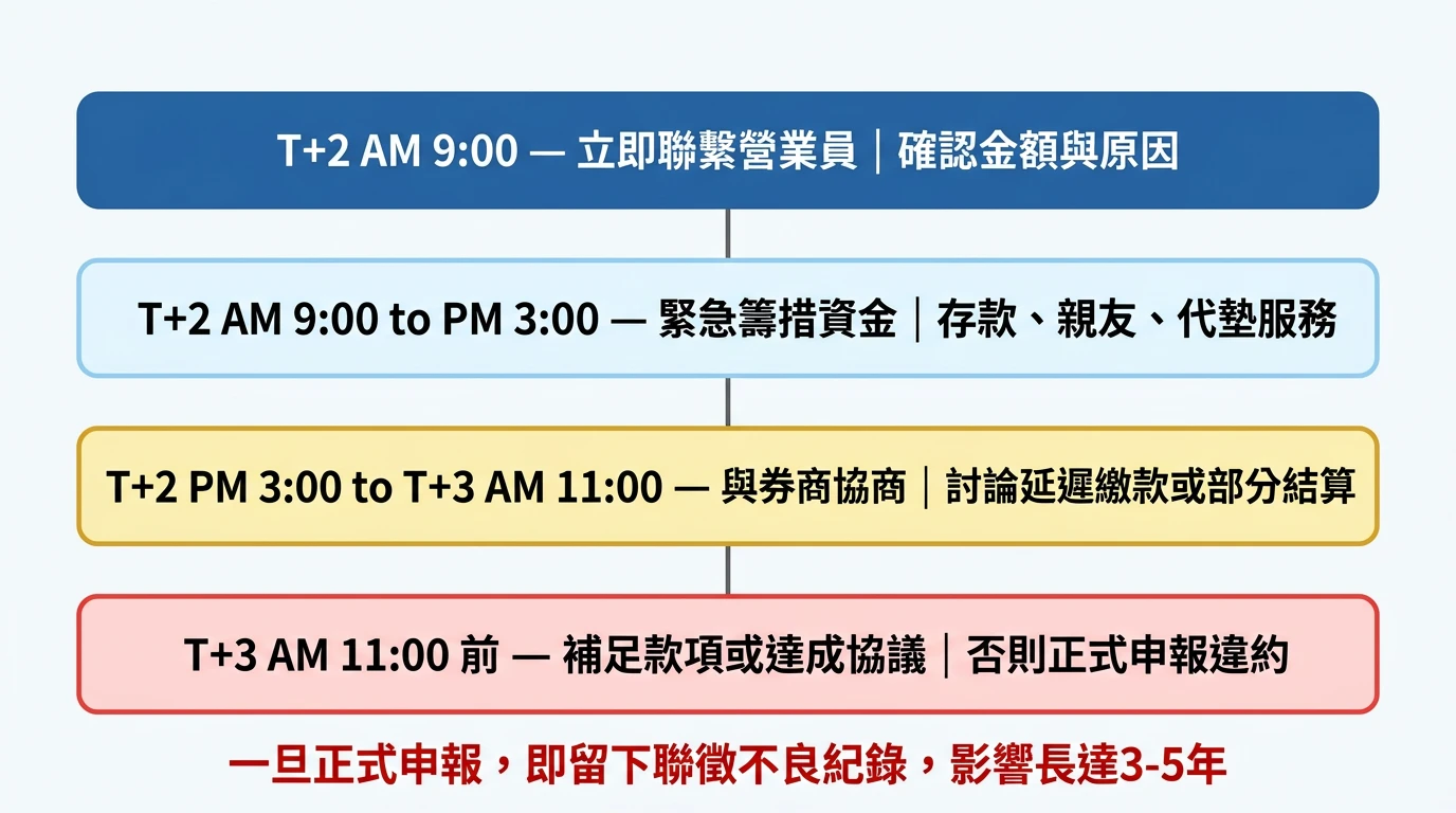 黃金48小時違約交割自救流程圖，一步一步引導投資人脫離違約危機